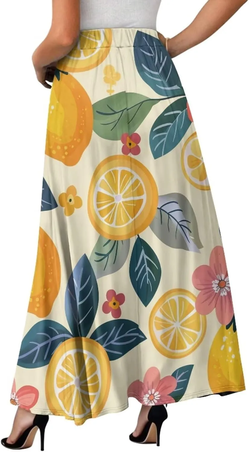 Casual Trendy Pleated Skirt for Women Party Beach Elastic Waist Womens Aline Flowy Skirts with Pockets