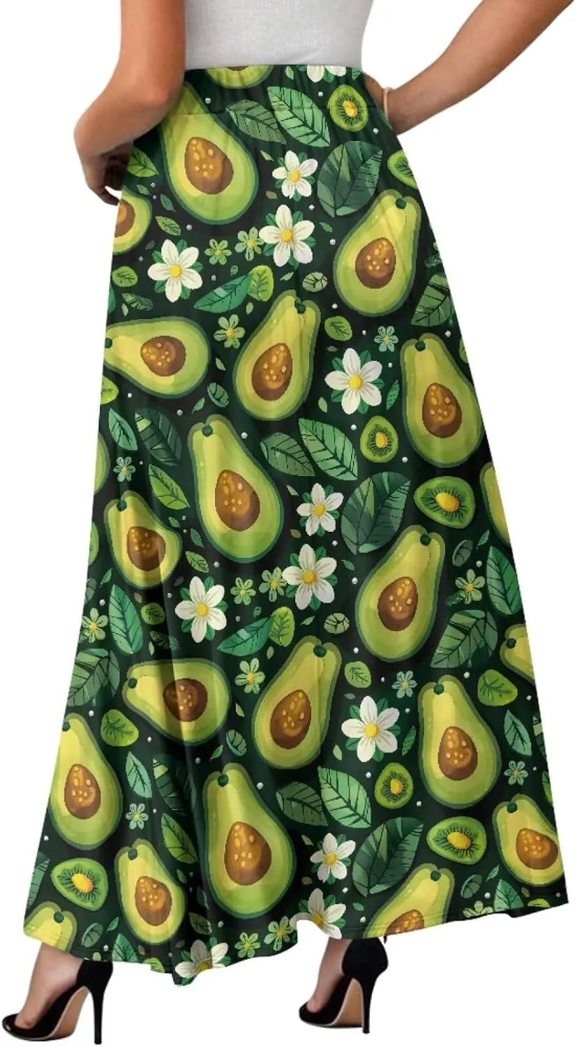 Casual Trendy Pleated Skirt for Women Party Beach Elastic Waist Womens Aline Flowy Skirts with Pockets