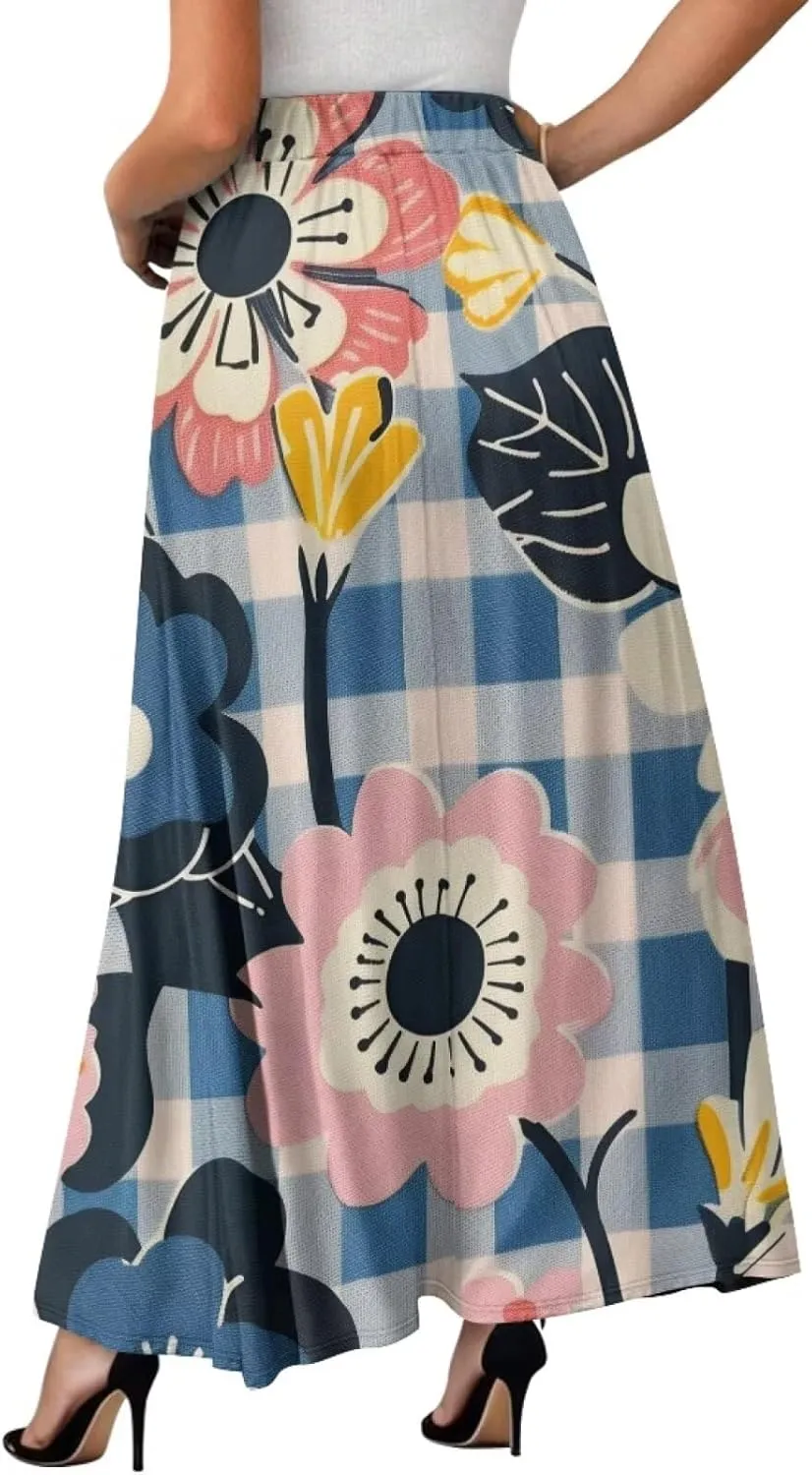 Casual Trendy Pleated Skirt for Women Party Beach Elastic Waist Womens Aline Flowy Skirts with Pockets