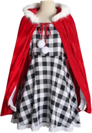 Cindy Lou Who Christmas Costume Dress 5pcs Outfits with Cloak for Girls Christmas Holiday Party Dress up