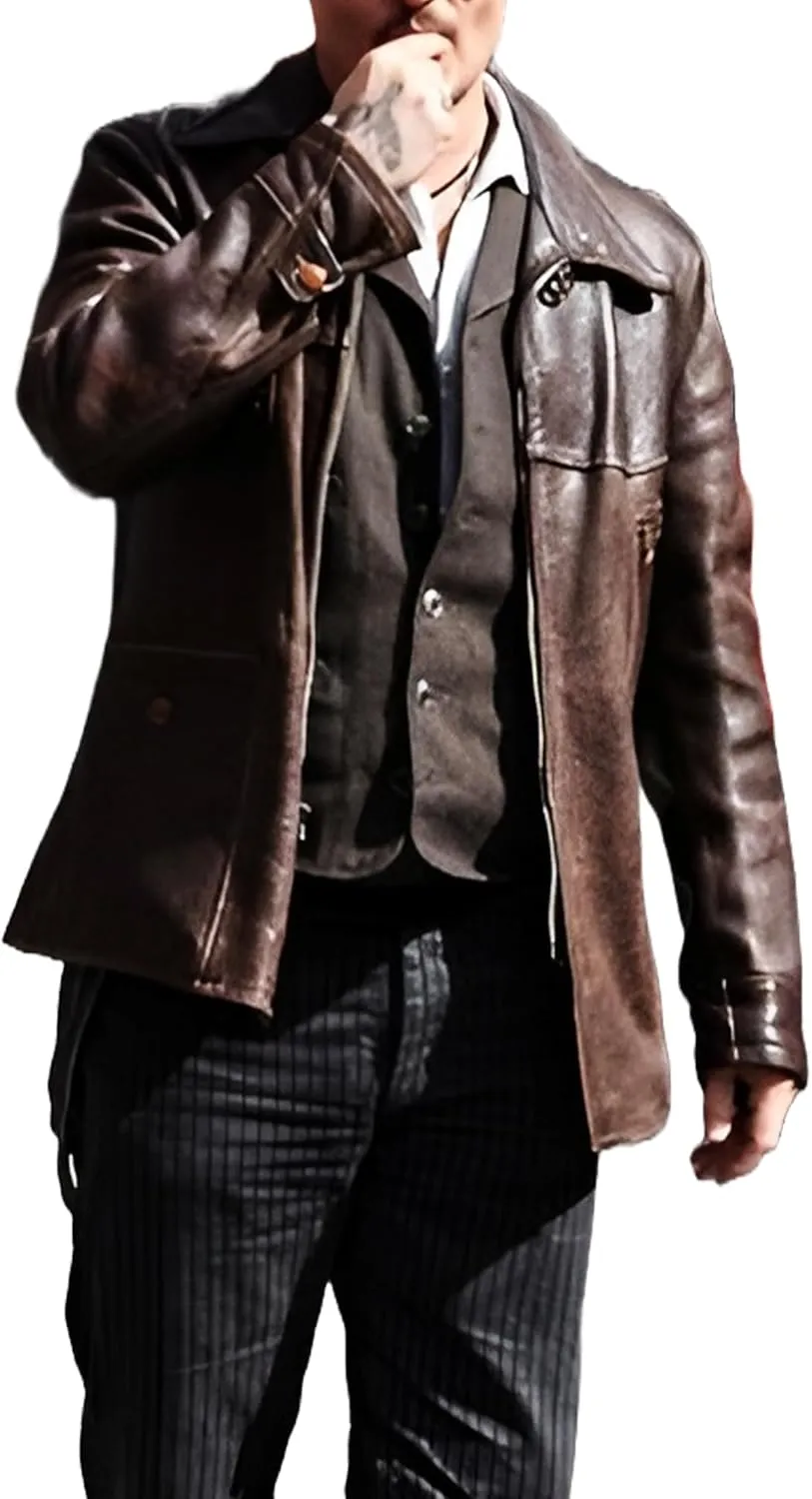 Classic Brown Genuine Leather Jacket- Johnny Depp Brown Leather Jacket for Men