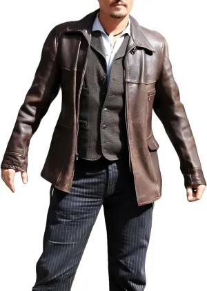 Classic Brown Genuine Leather Jacket- Johnny Depp Brown Leather Jacket for Men