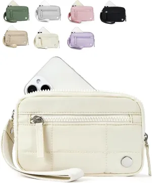 Convely Essential Wristlet Purse For Women Nylon Quilted Pouch Wallet With 3 Zipper puffer wristlet For Credit Card