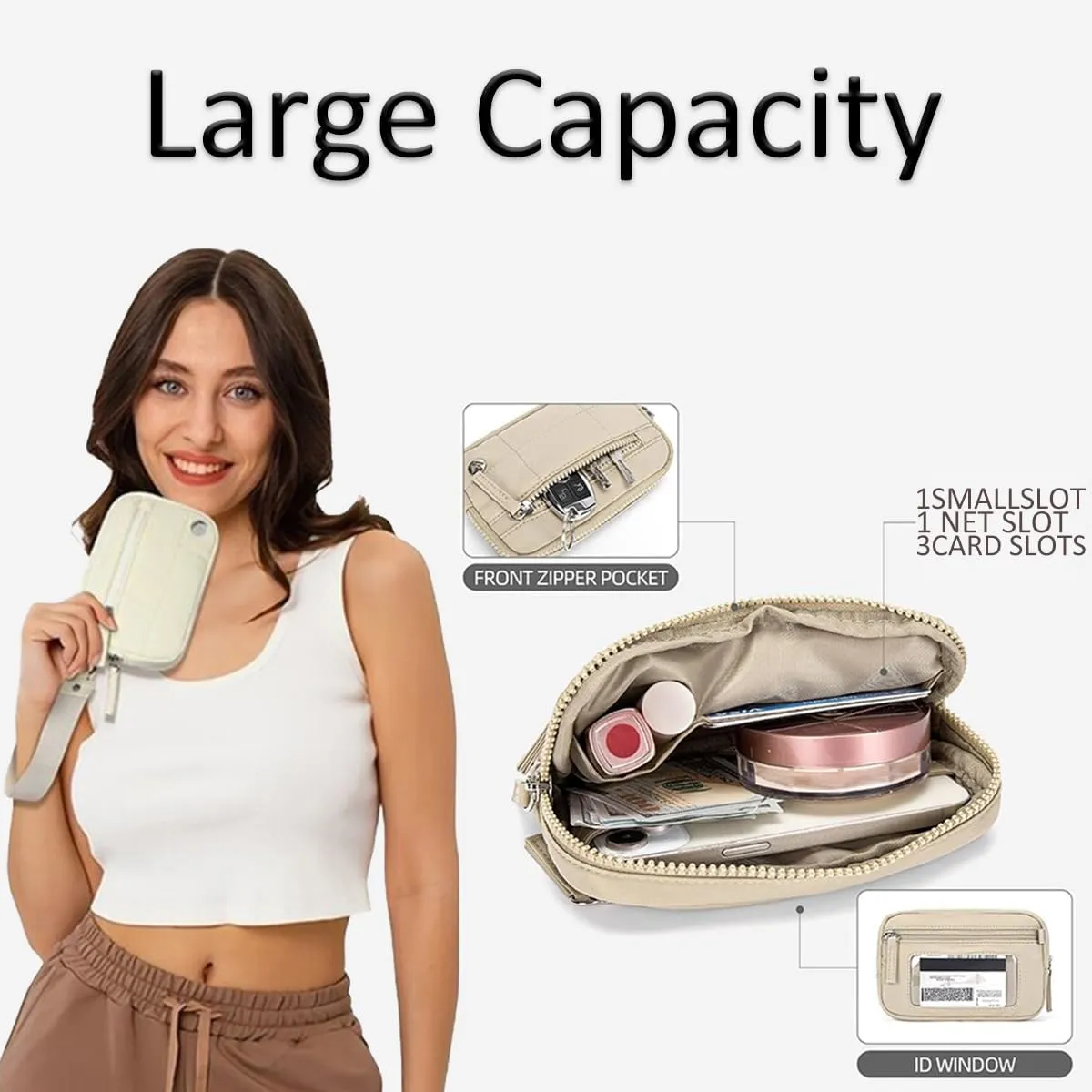 Convely Essential Wristlet Purse For Women Nylon Quilted Pouch Wallet With 3 Zipper puffer wristlet For Credit Card