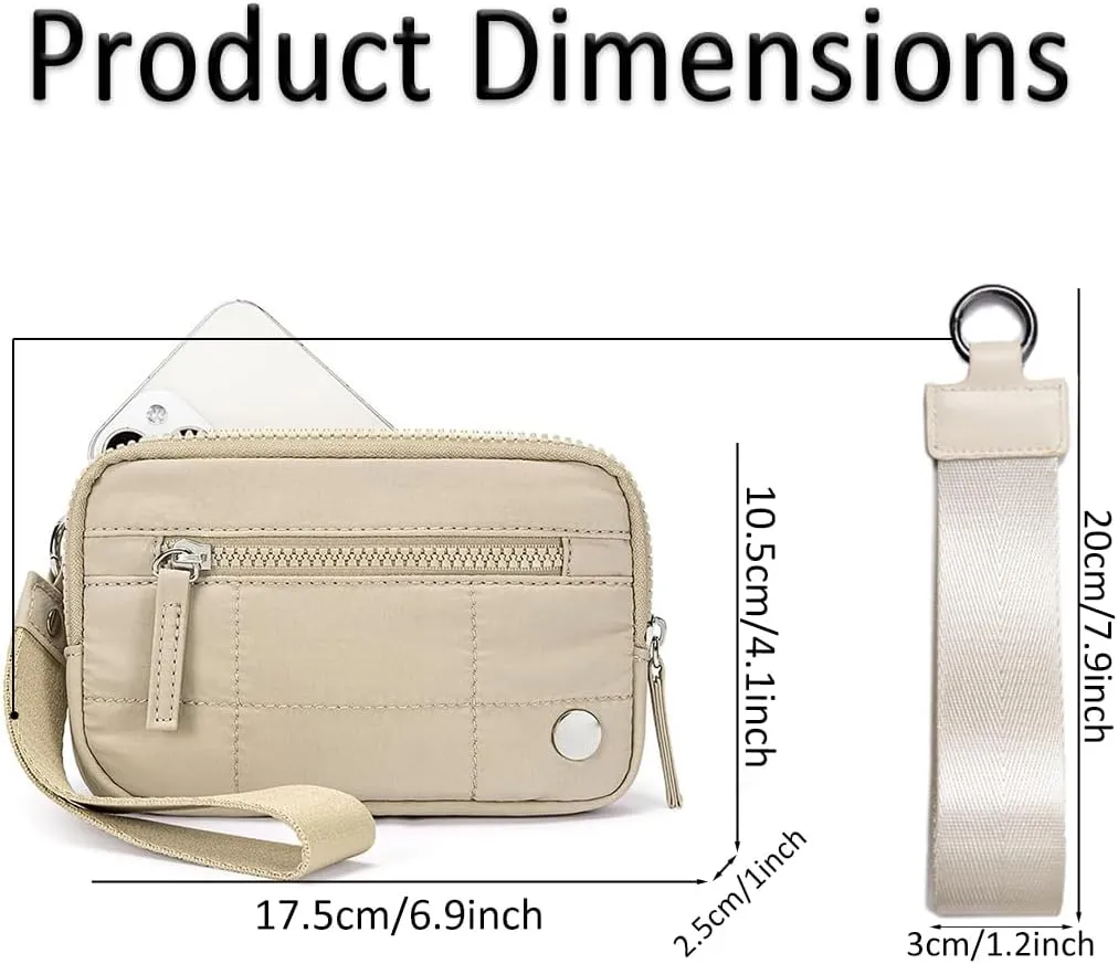 Convely Essential Wristlet Purse For Women Nylon Quilted Pouch Wallet With 3 Zipper puffer wristlet For Credit Card
