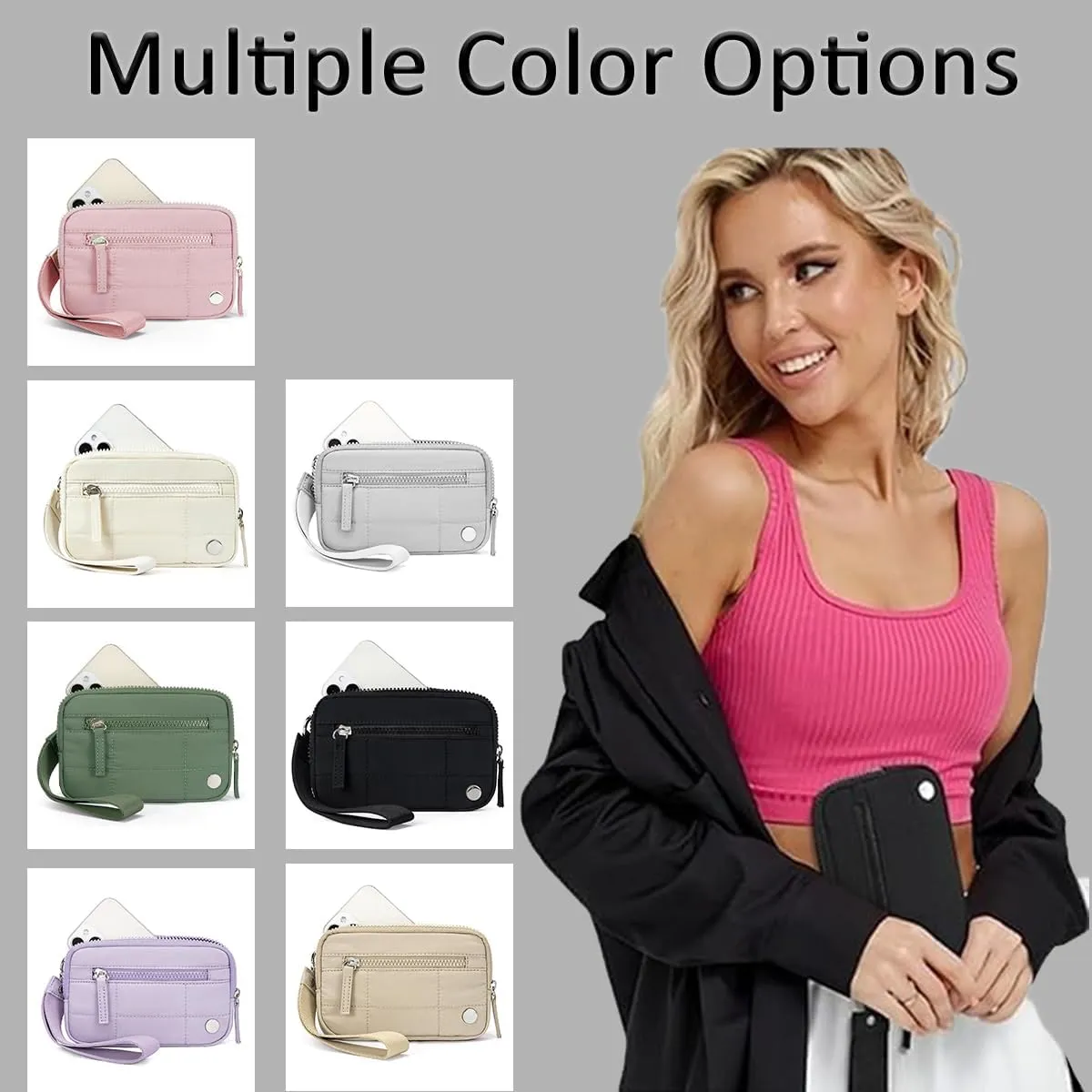 Convely Essential Wristlet Purse For Women Nylon Quilted Pouch Wallet With 3 Zipper puffer wristlet For Credit Card