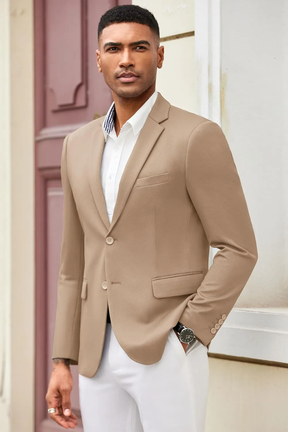 COOFANDY Mens Casual Blazer Slim Fit Suit Jacket Lightweight Knit Sport Coat Two Button Blazer Jacket