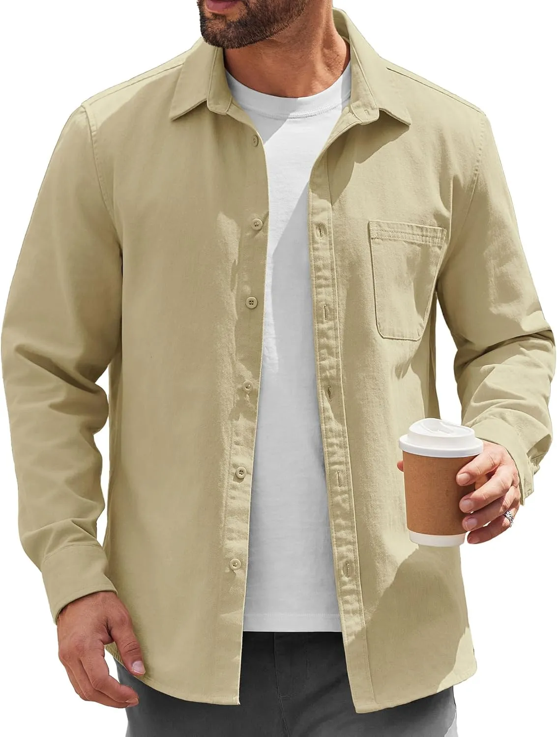 COOFANDY Mens Lightweight Button Down Shirt Jacket Casual Shacket Cotton Overshirt