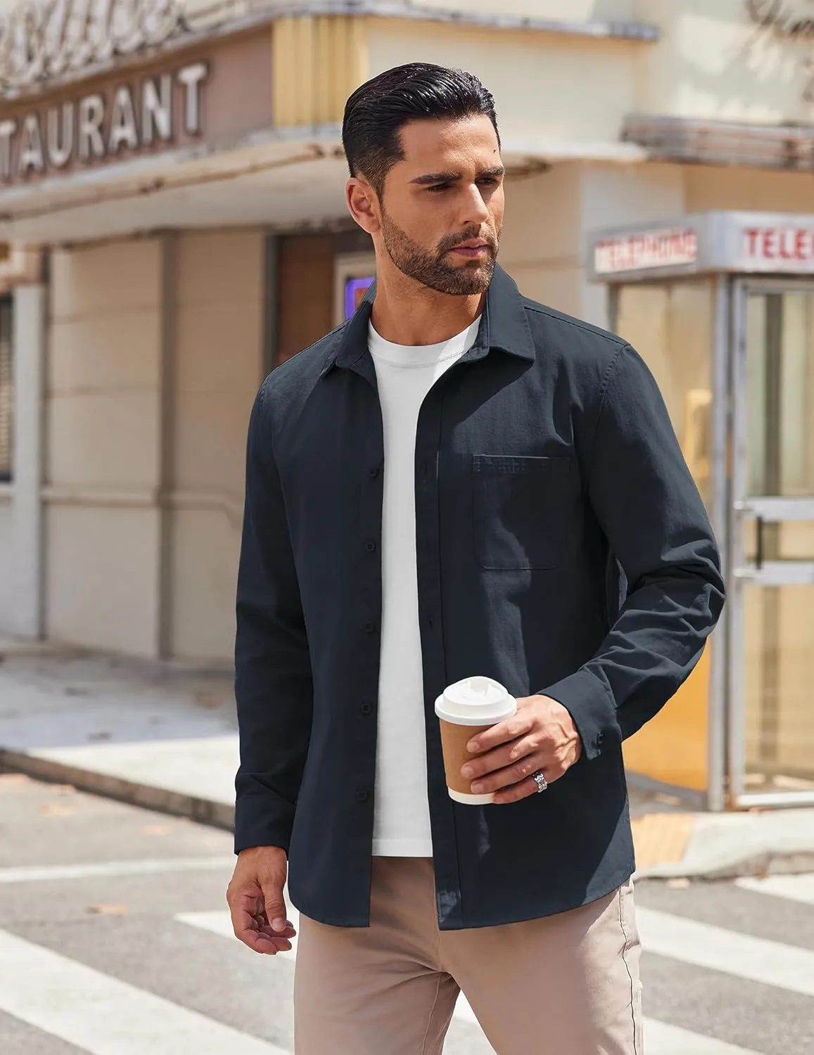 COOFANDY Mens Lightweight Button Down Shirt Jacket Casual Shacket Cotton Overshirt