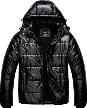 CREATMO US Men's Big and Tall Winter Puffer Jacket Waterproof Bubble Coat Puffy Ski Parka With Hood