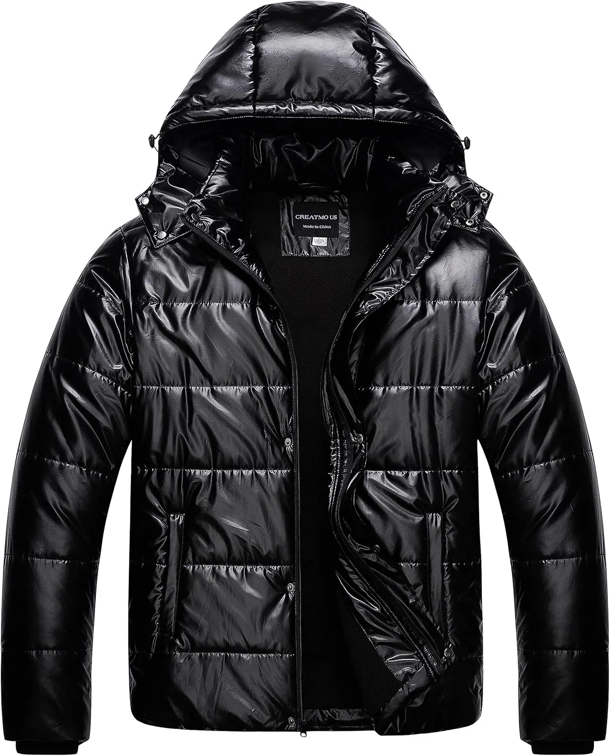 CREATMO US Men's Big and Tall Winter Puffer Jacket Waterproof Bubble Coat Puffy Ski Parka With Hood
