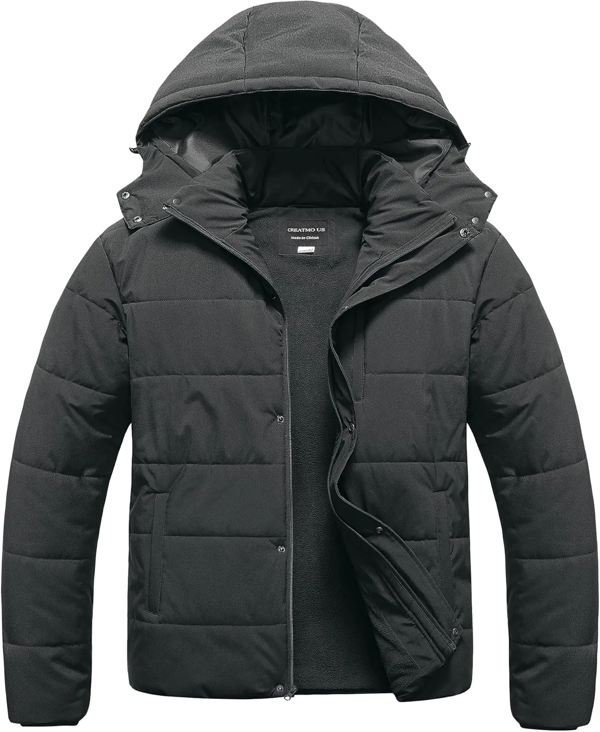 CREATMO US Men's Big and Tall Winter Puffer Jacket Waterproof Bubble Coat Puffy Ski Parka With Hood