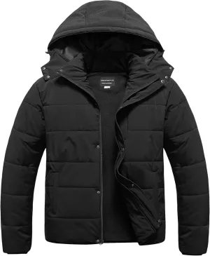 CREATMO US Men's Big and Tall Winter Puffer Jacket Waterproof Bubble Coat Puffy Ski Parka With Hood