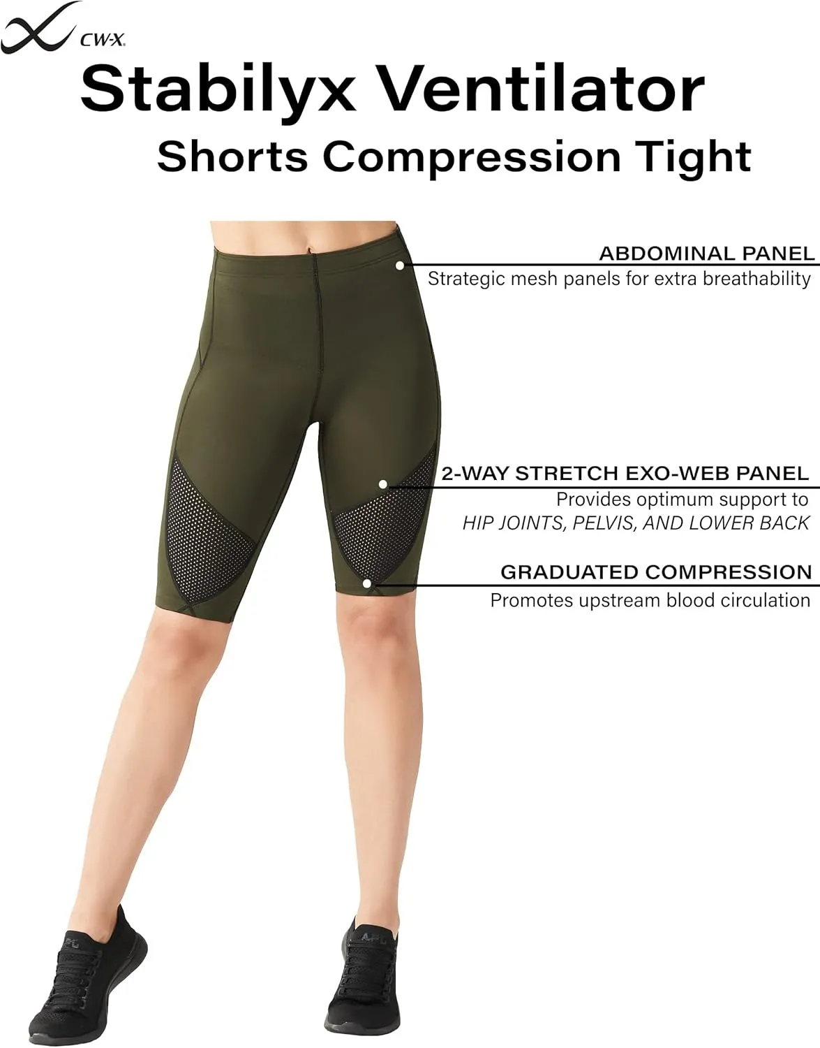 CW-X Women's Stabilyx Ventilator Joint Support Compression, Breathable Shorts for Running
