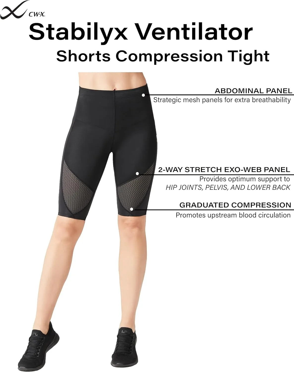 CW-X Women's Stabilyx Ventilator Joint Support Compression, Breathable Shorts for Running