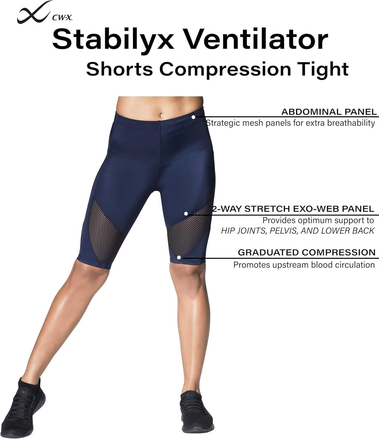 CW-X Women's Stabilyx Ventilator Joint Support Compression, Breathable Shorts for Running