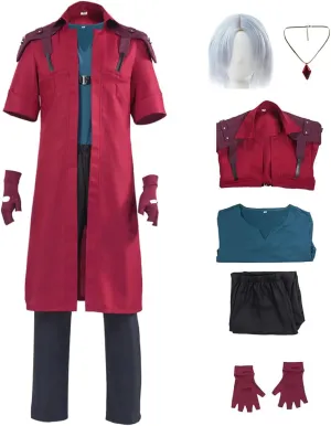 Devil Cry Cosplay DMC 5 Dante Costume Necklace Wig Trench Coat Jacket Shirt Pants Gloves Outfit for Mens