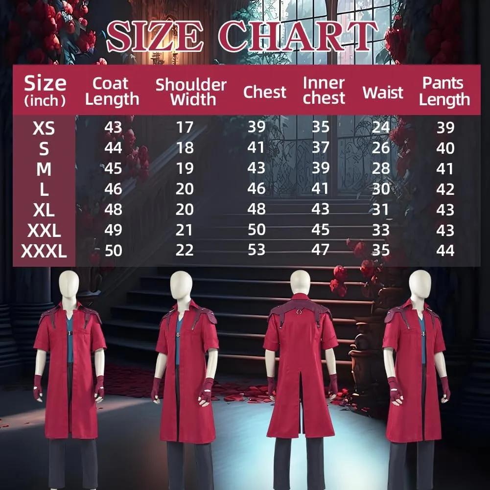 Devil Cry Cosplay DMC 5 Dante Costume Necklace Wig Trench Coat Jacket Shirt Pants Gloves Outfit for Mens