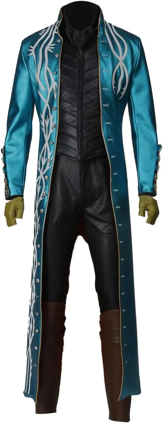 Devil May Cry Vergil Cosplay Costume DMC 5 Trench Coat Jacket Vest Pants Scarf Gloves Outfit for Mens Halloween