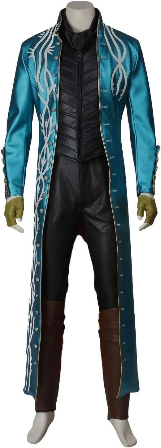 Devil May Cry Vergil Cosplay Costume DMC 5 Trench Coat Jacket Vest Pants Scarf Gloves Outfit for Mens Halloween