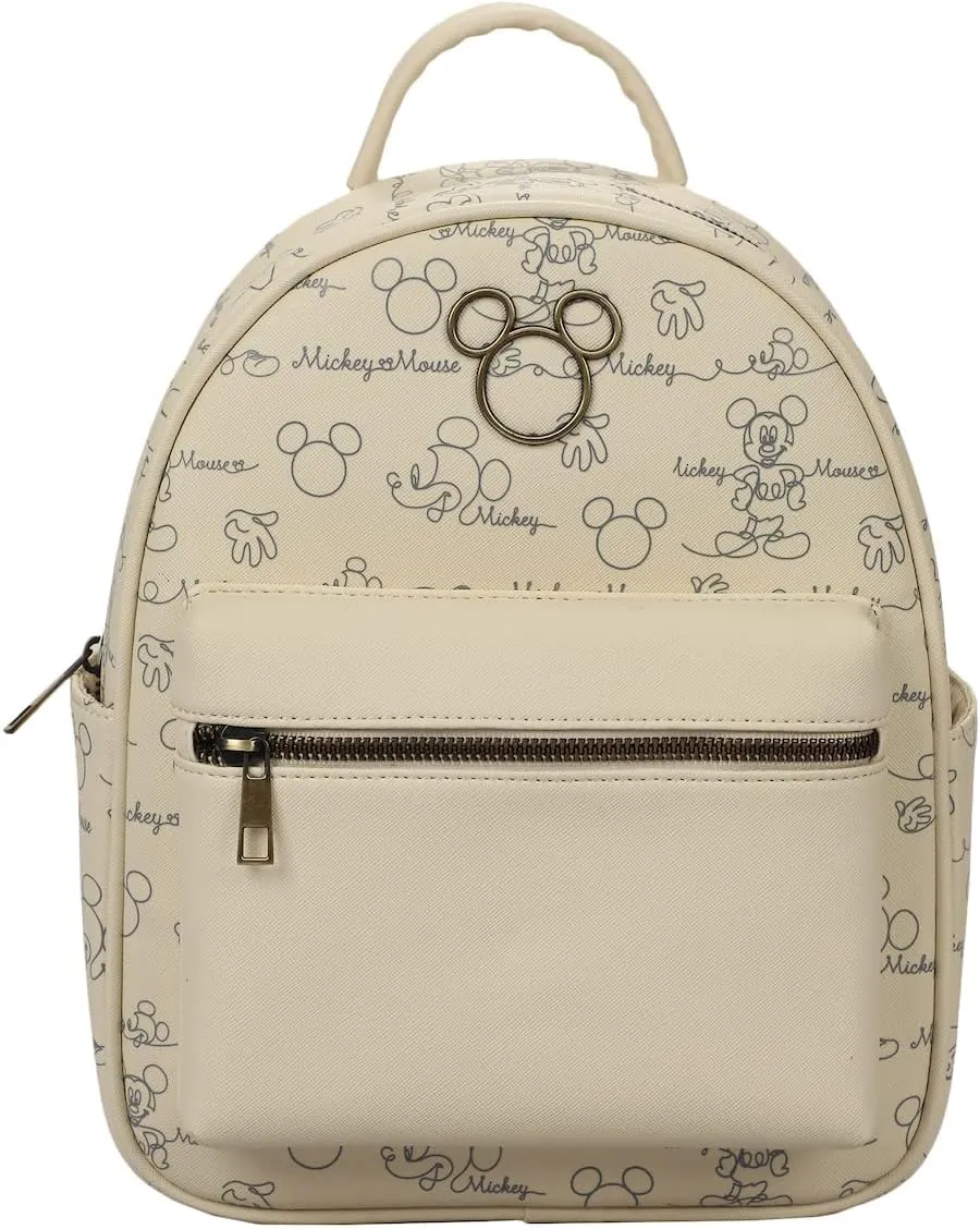Disney Mickey Mouse Line Art Women's White & Gold Backpack