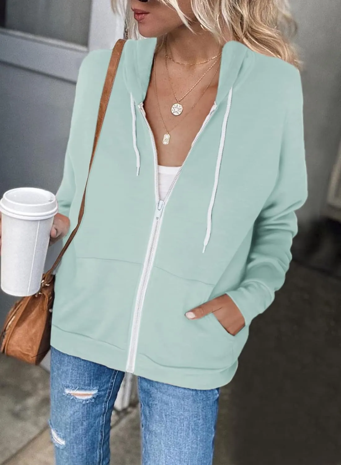 Dokotoo Women's Full Zip Up Hoodie Long Sleeve Hooded Sweatshirts Pockets Jacket Coat for Women
