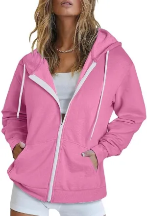 Dokotoo Women's Full Zip Up Hoodie Long Sleeve Hooded Sweatshirts Pockets Jacket Coat for Women