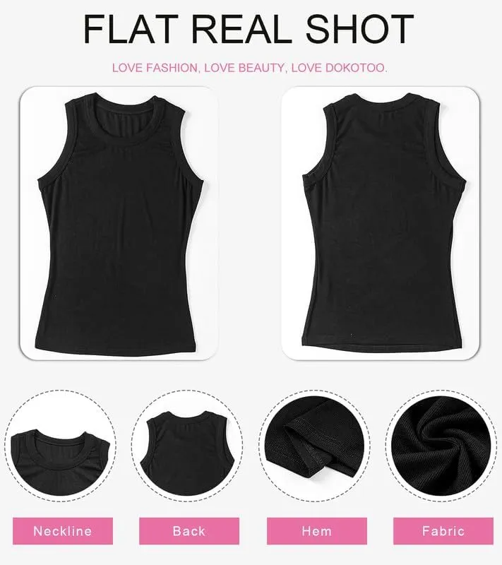 Dokotoo Womens Ladies Ribbed Thick Strap Racerback Tight Slim Fitted Sporty Workout Tank Tops