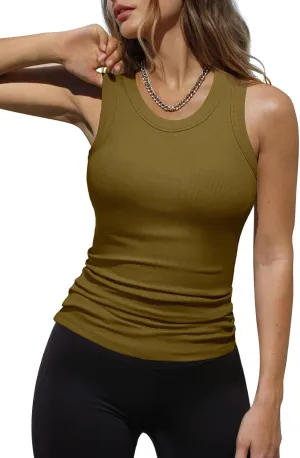 Dokotoo Womens Ladies Ribbed Thick Strap Racerback Tight Slim Fitted Sporty Workout Tank Tops