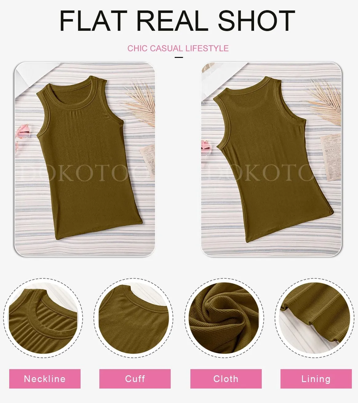 Dokotoo Womens Ladies Ribbed Thick Strap Racerback Tight Slim Fitted Sporty Workout Tank Tops