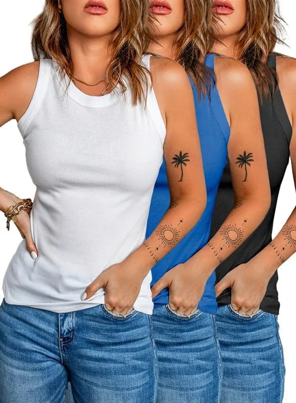Dokotoo Womens Ladies Ribbed Thick Strap Racerback Tight Slim Fitted Sporty Workout Tank Tops