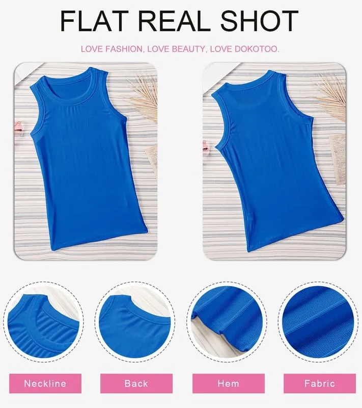 Dokotoo Womens Ladies Ribbed Thick Strap Racerback Tight Slim Fitted Sporty Workout Tank Tops