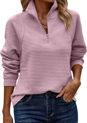 ECOWISH Womens Sweateshirt Quarter Zip: Fall Fashion 2025 Tops Winter Oversized Hoodie Ribbed Qulited Pullover V Neck Outfit