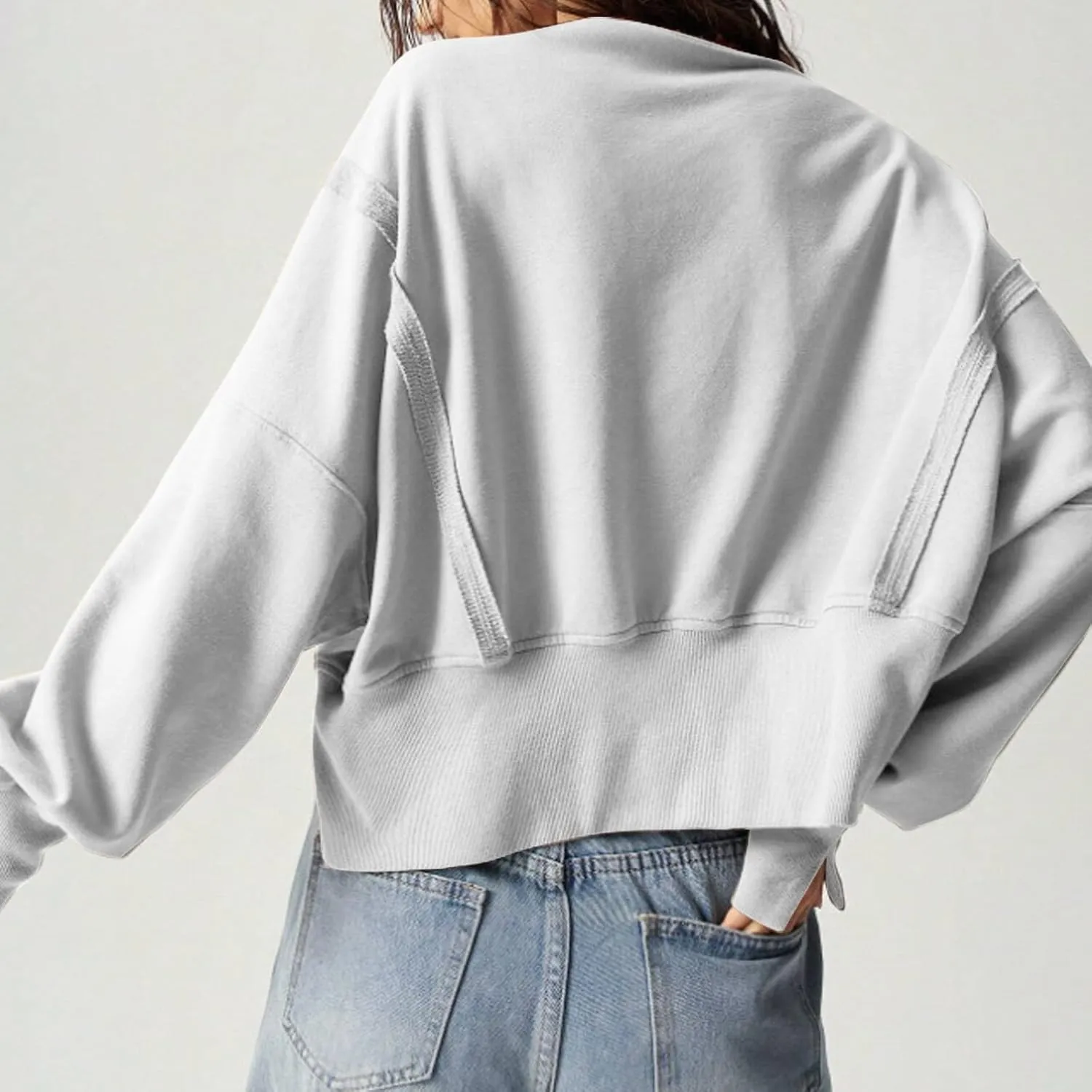 EGUGYDW Womens Crewneck Sweatshirts Cropped Long Sleeve Side Slit Loose Fit Teen Girls 2024 Fall Crop Pullover Tops