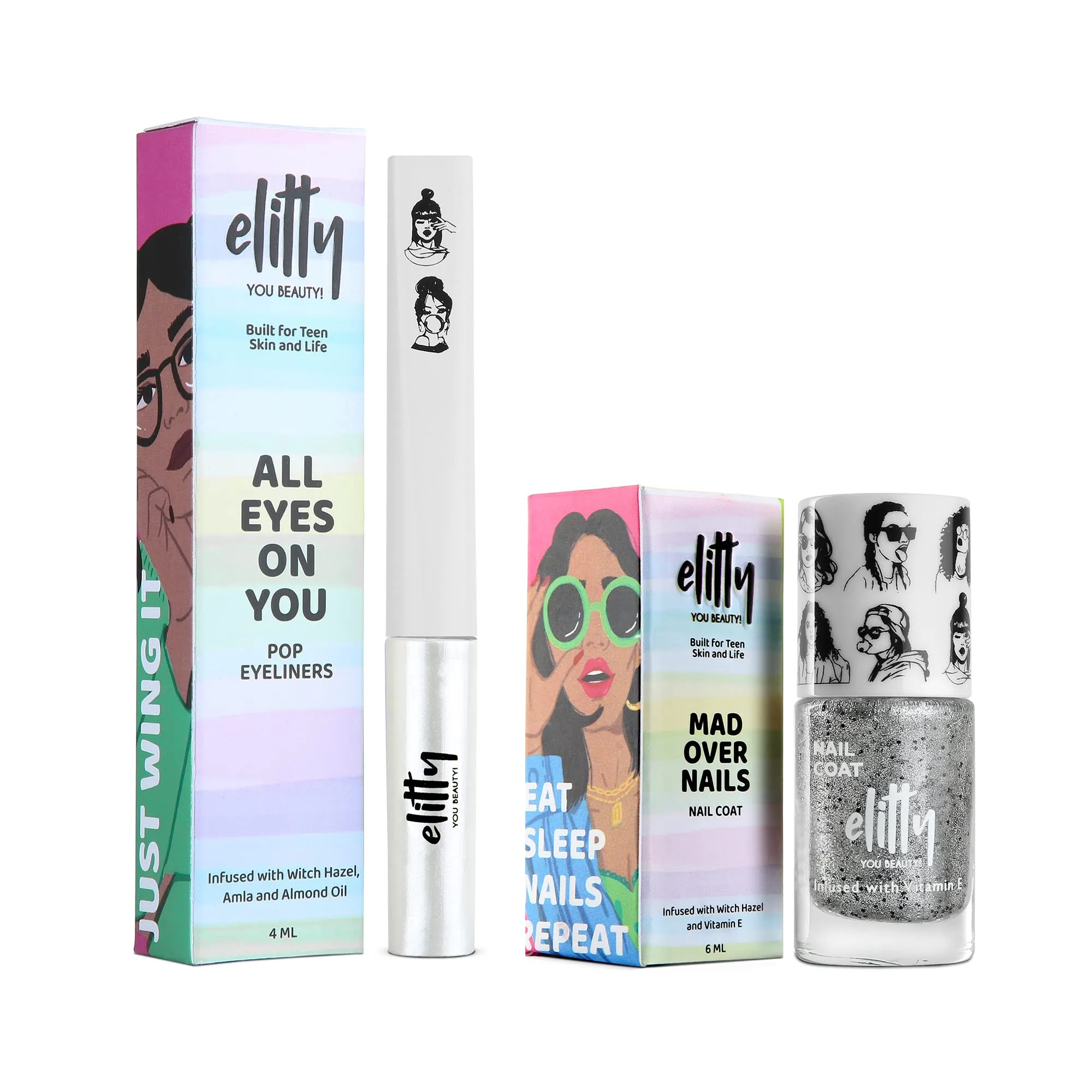 Elitty Blue my Mind combo - (Eyeliner- Cloud Nine 4 ML,Nail Paint - Ice Breaker 6 ML)- Pack of 2