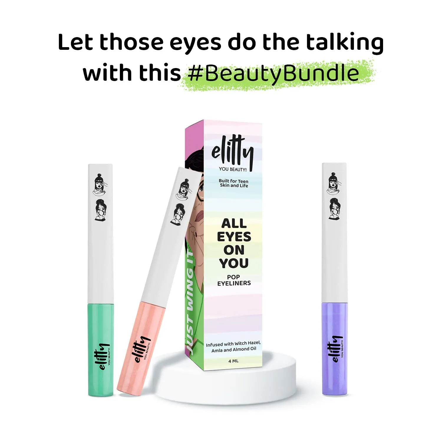 Elitty Pastel Pop Eyeliner Combo (Lilac Purple, Peach & Cyan Green) | Long Lasting |Waterproof | Smudge proof| Infused with Vit E| Intense Finish | Vegan & Cruelty Free -4 ml each