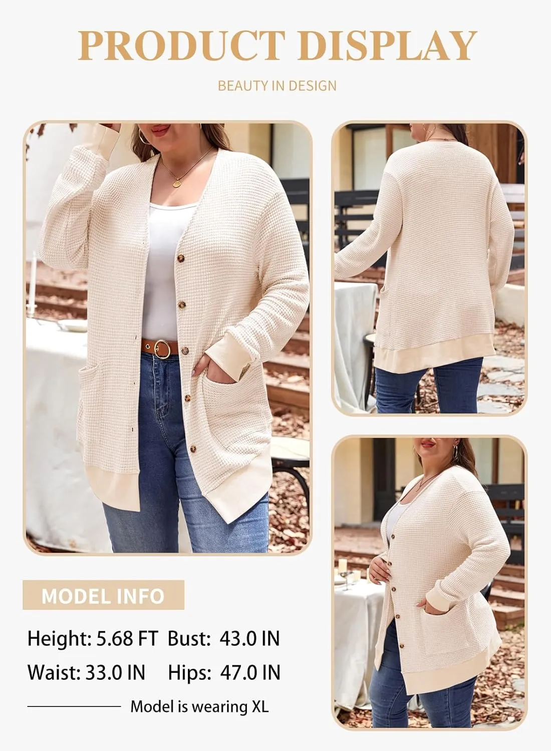 Eytino Womens Plus Size Cardigans Casual Long Sleeve Waffle Knit Front Button Tops(1X-5X)