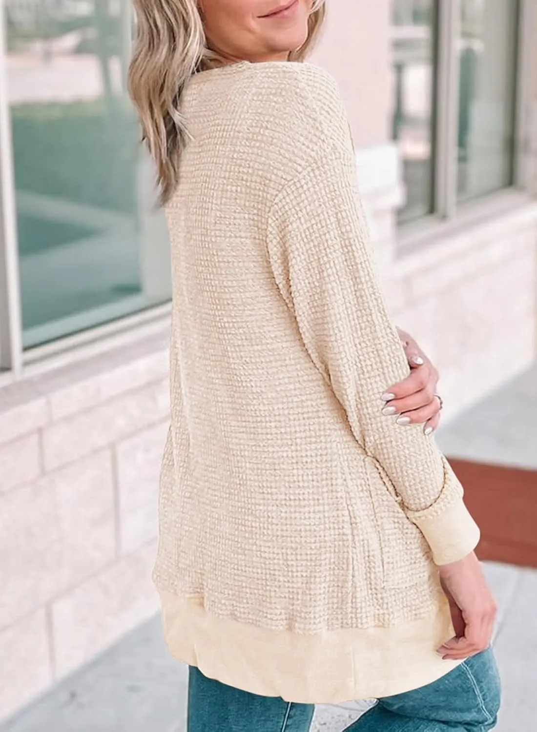 Eytino Womens Plus Size Cardigans Casual Long Sleeve Waffle Knit Front Button Tops(1X-5X)