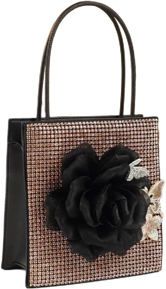 Fashion Big Diamonds Flower Purse Women Handbag Chain Top-Handle Satchel Evening Bag Small Bucket Shoulder Messenger Tote Bag