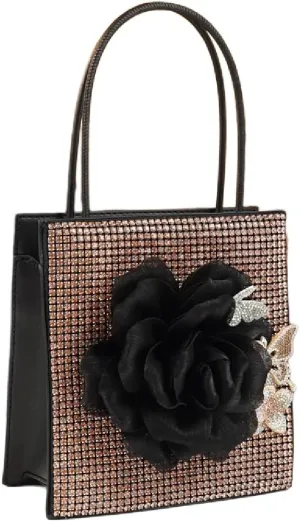 Fashion Big Diamonds Flower Purse Women Handbag Chain Top-Handle Satchel Evening Bag Small Bucket Shoulder Messenger Tote Bag