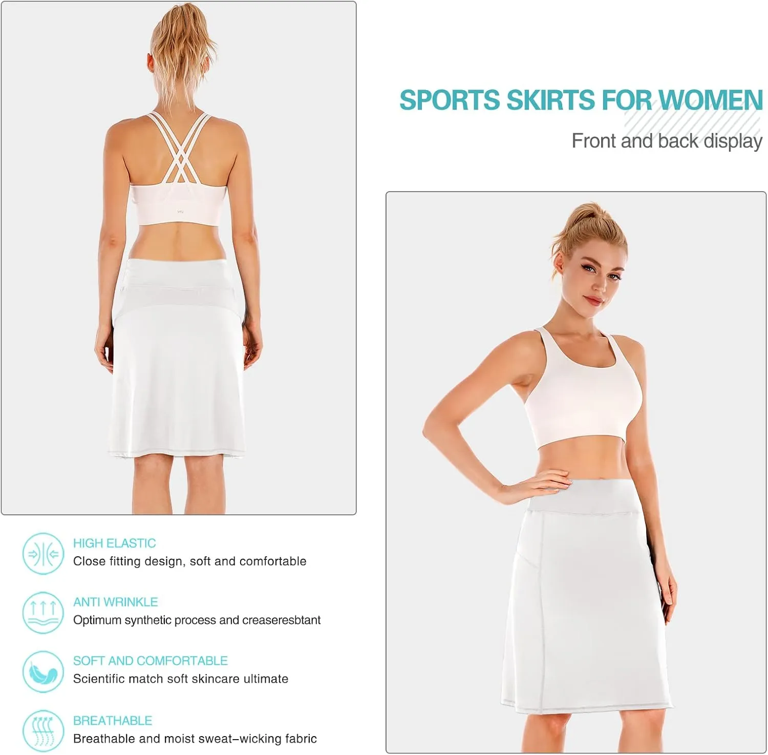 FEIXIANG Women's Tennis Golf Skirts with Pockets, Knee Length Long Active Athletic Sports Skorts Modest Casual Skirt