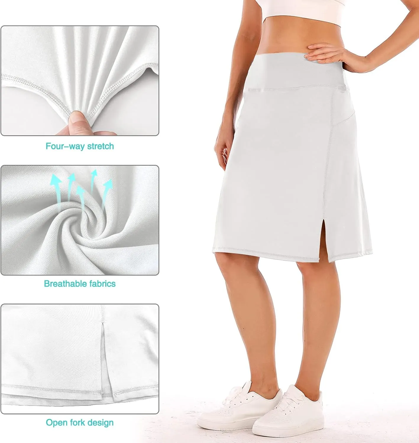 FEIXIANG Women's Tennis Golf Skirts with Pockets, Knee Length Long Active Athletic Sports Skorts Modest Casual Skirt