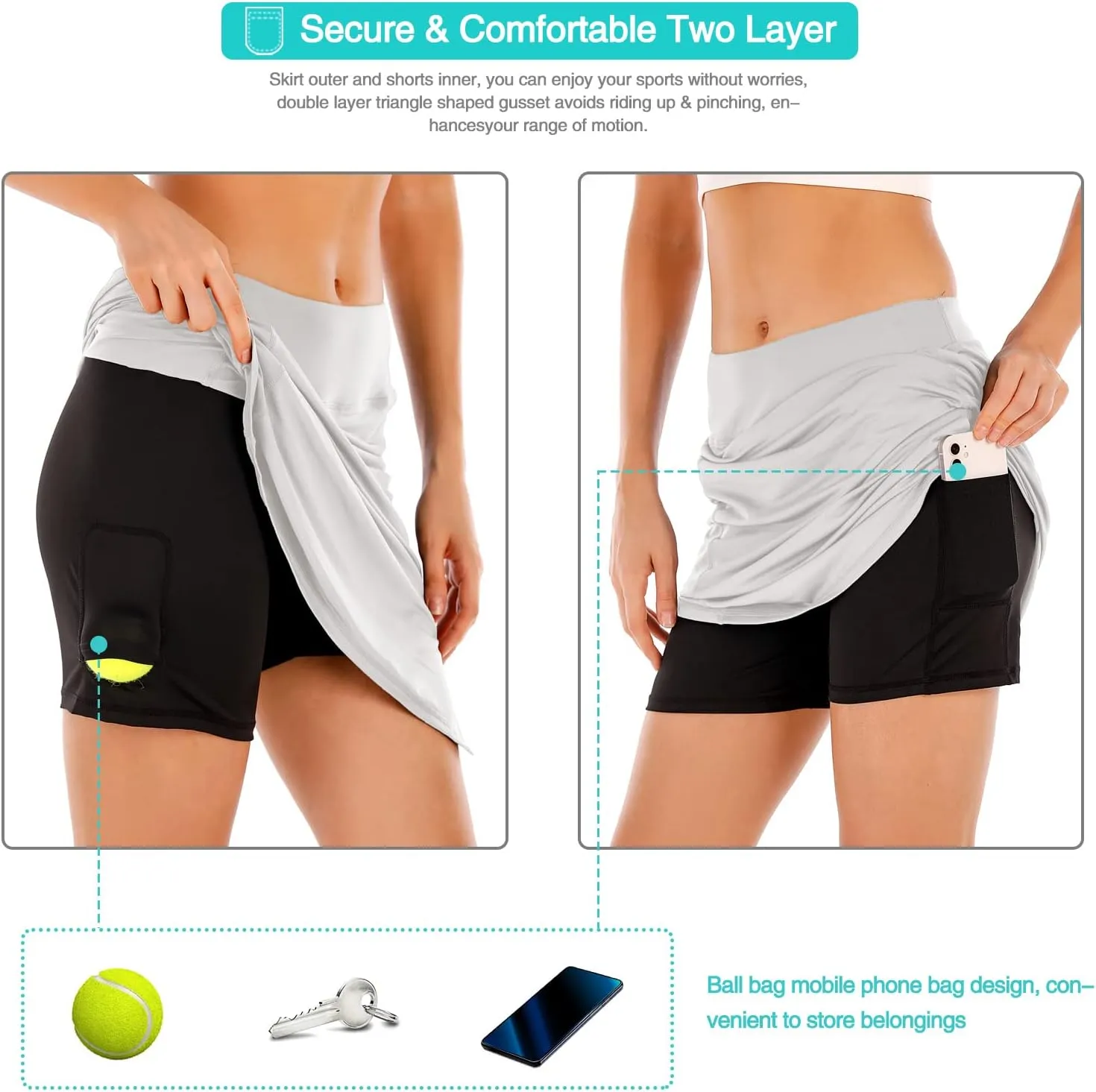 FEIXIANG Women's Tennis Golf Skirts with Pockets, Knee Length Long Active Athletic Sports Skorts Modest Casual Skirt