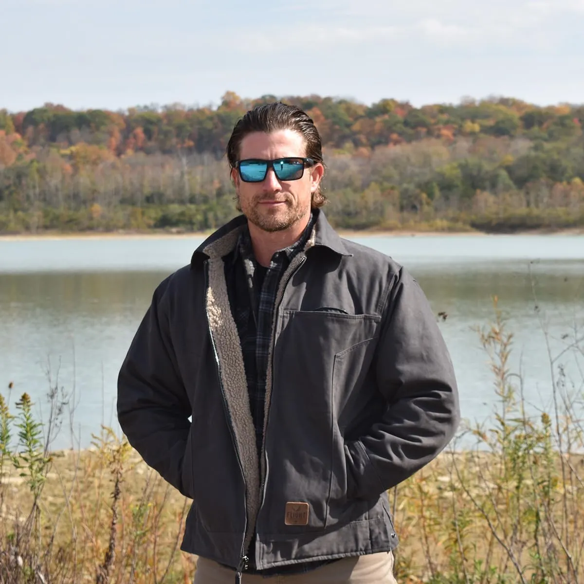 Flight Outfitters Men's Bush Pilot Rugged Weather-Resistant Outdoor Full Zip Bomber Jacket w/Quilted Lining & Sherpa Accents