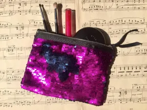 Flip Sequin Make Up Bag Reversible Mermaid Sequin Pouch Two Tone Sequins Clutch Bag Cosmetic Brush Holder (Pink & Purple)