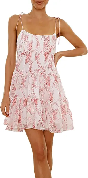 Floral Dress for Women Sleeveless Spaghetti Strap Ruffle Mini Dress Flowy Boho Tiered Sexy Short Plus Size Summer Dresses