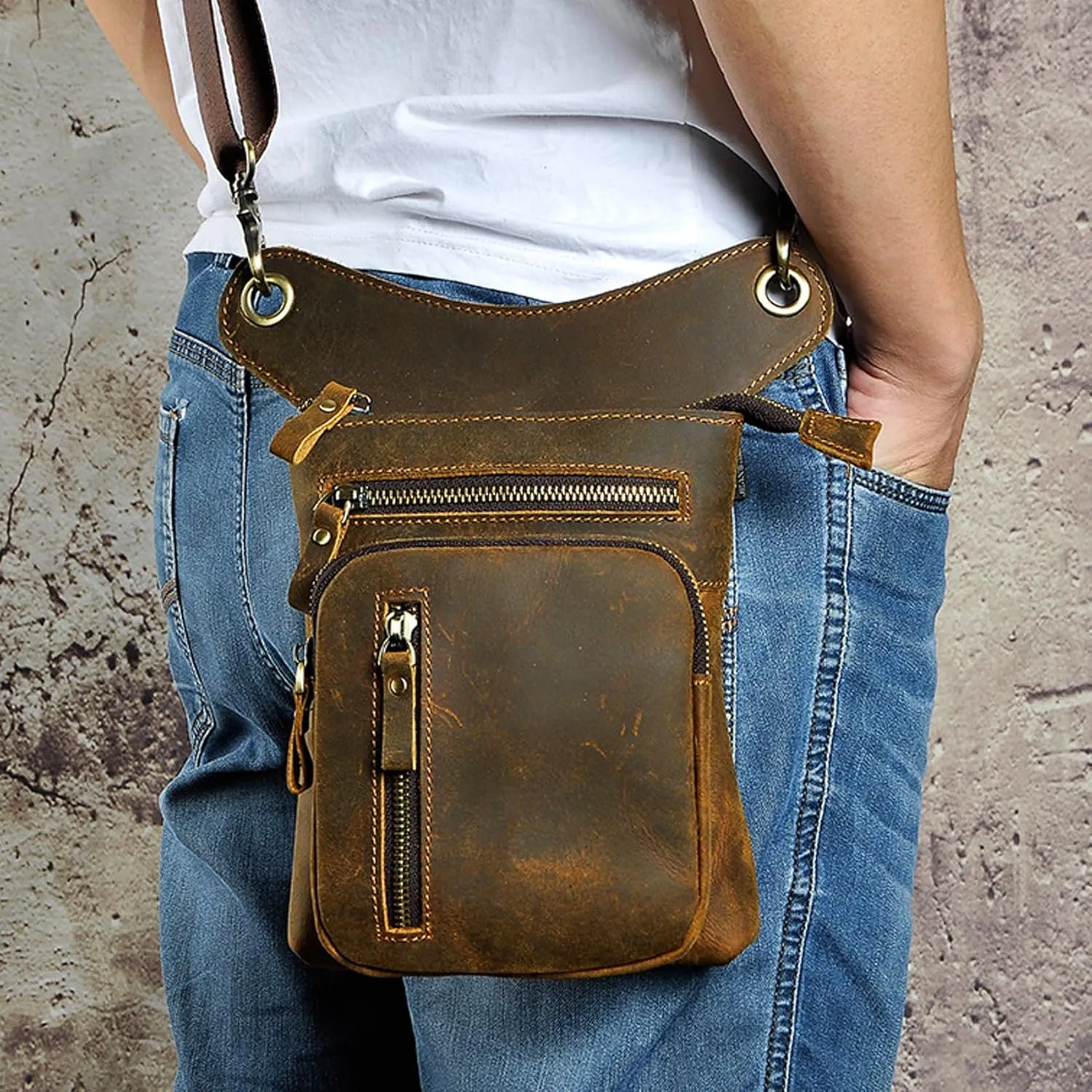 Genuine Leather Waist Pack Drop Leg Bag for Men Women Belt Bumbag Multi-Purpose Motorcycle Bike Outdoor Sporting Hicking Waist Hip Pack Messenger Shoulder Bags