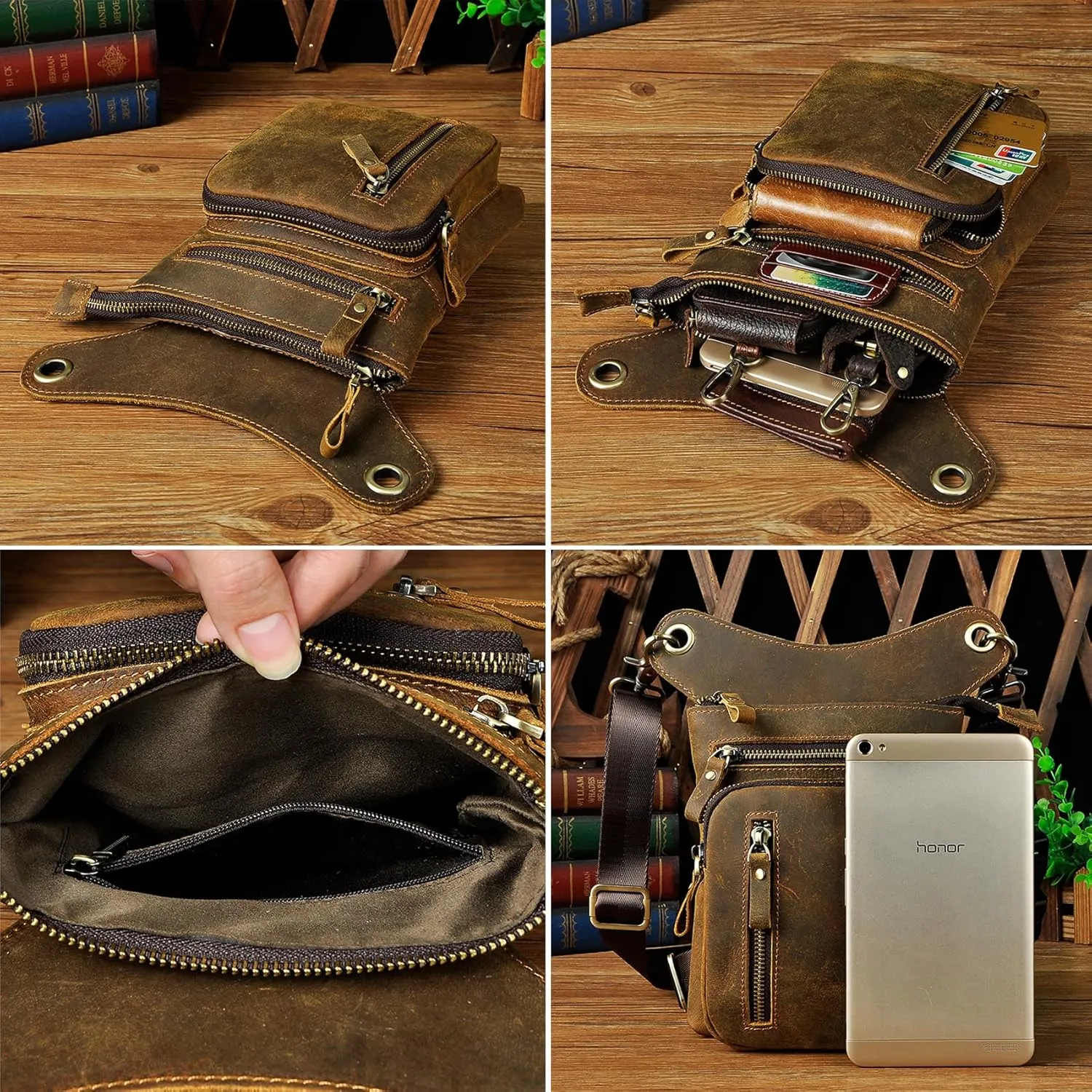 Genuine Leather Waist Pack Drop Leg Bag for Men Women Belt Bumbag Multi-Purpose Motorcycle Bike Outdoor Sporting Hicking Waist Hip Pack Messenger Shoulder Bags