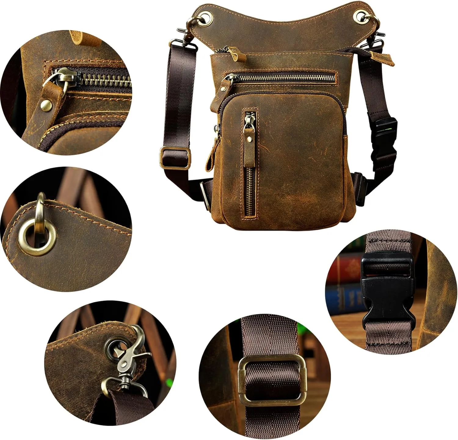 Genuine Leather Waist Pack Drop Leg Bag for Men Women Belt Bumbag Multi-Purpose Motorcycle Bike Outdoor Sporting Hicking Waist Hip Pack Messenger Shoulder Bags
