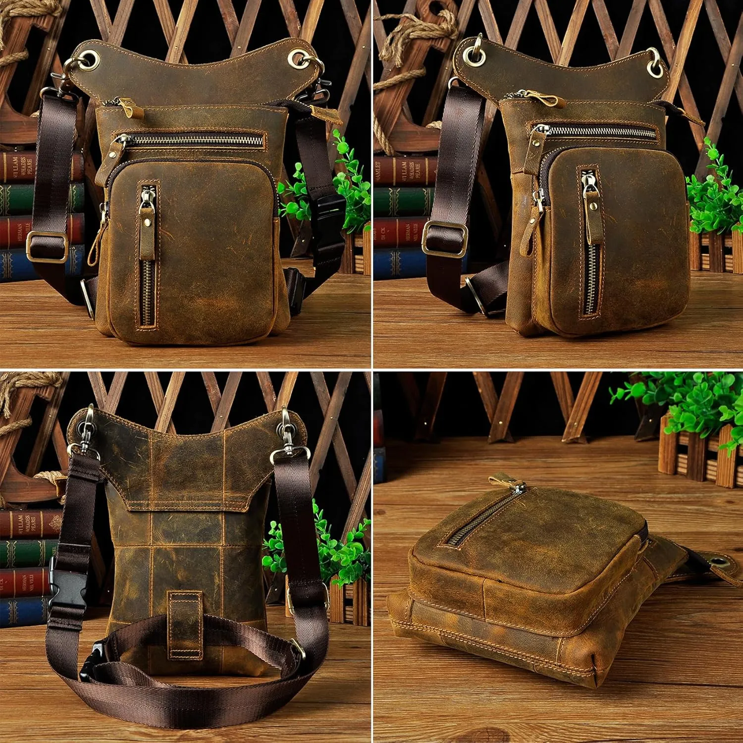 Genuine Leather Waist Pack Drop Leg Bag for Men Women Belt Bumbag Multi-Purpose Motorcycle Bike Outdoor Sporting Hicking Waist Hip Pack Messenger Shoulder Bags
